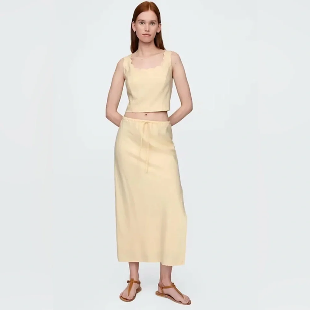 ISO Gap Butter Yellow Heavyweight Linen-Blend Midi Skirt - Picture 1 of 1